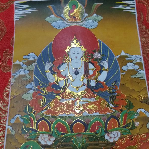 Tranh Thangka Quan Âm Tứ Thủ Bồ Tát_35x20cm